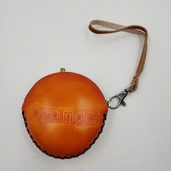 ORANGE FRUIT Pendant Jewelry Pouch Handmade Leather Whimsy Gift Zip Coin Purse - Picture 13 of 13